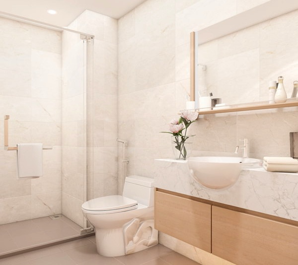 Phòng tắm được trang bị các thiết bị vệ sinh của hàng TOTO và INAX