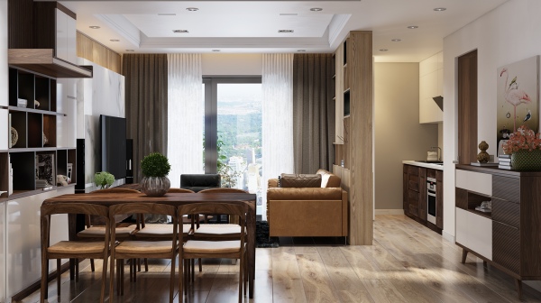 Thiết kế căn hộ sáng sủa cùng nội thất bằng gỗ cao cấp